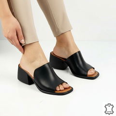 Papuci piele naturala Viva Black