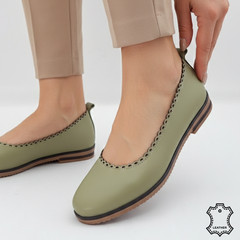 Balerini piele naturala Levora Green