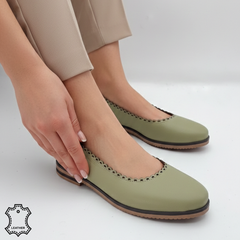 Balerini piele naturala Levora Green