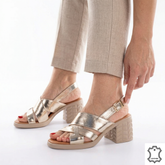 Orion Gold genuine leather thick heel sandals