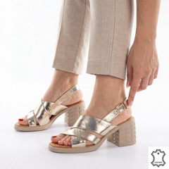 Sandale cu toc piele naturala Orion Gold