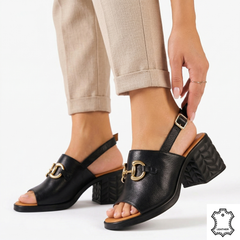 Sandale cu toc piele naturala Ventus Black