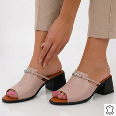 Viva genuine leather heeled sandals with Velvet accessories