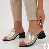 Viva genuine leather heeled sandals with Golden accessories