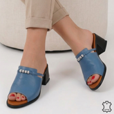 Viva genuine leather heeled sandals with accessories Blue