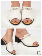 Viva genuine leather heeled sandals with accessories Beige