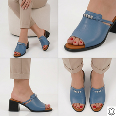 Viva genuine leather heeled sandals with accessories Blue