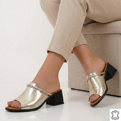 Viva genuine leather heeled sandals with Golden accessories