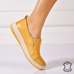Pantofi piele naturala Heliora Mustard