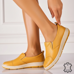 Pantofi piele naturala Heliora Mustard