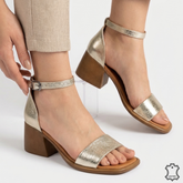 Sandale cu toc piele naturala Brisa Gold