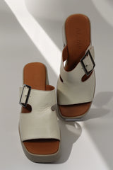 Papuci tip sandale cu toc piele naturala Aeris Bej