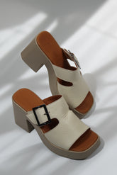 Papuci tip sandale cu toc piele naturala Aeris Bej