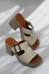 Papuci tip sandale cu toc piele naturala Aeris Bej