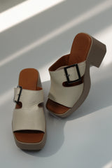 Papuci tip sandale cu toc piele naturala Aeris Bej