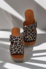 Papuci tip sandale cu toc piele naturala Aeris Leopard