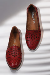 Balerini de dama piele naturala Amarilla Rosu