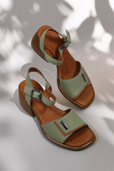 Sandale dama cu toc piele naturala Bahia verde avocado