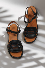 Sandale dama cu toc piele naturala Caleta neagra