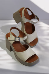 Sandale dama cu toc gros piele naturala Celestia bej