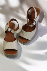 Sandale dama cu toc gros piele naturala Celestia bej