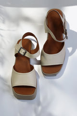 Sandale dama cu toc gros piele naturala Celestia bej