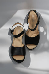 Women's sandals with platform, natural leather, Ankara, Black