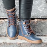 Ghete cu fermoar Albastru Jeans de dama din piele naturala Bavero