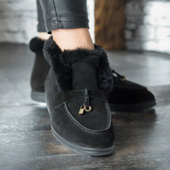UGG-style winter boots, women's suede boots with warm fur lining, Black