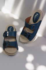 Papuci piele naturala Lucida Albastra