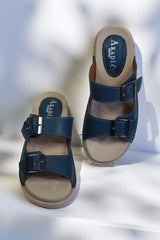 Papuci piele naturala Lucida Albastra