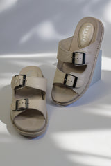 Papuci piele naturala Lucida bej