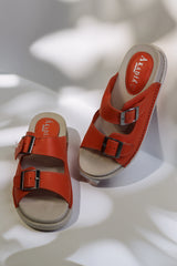 Papuci piele naturala Lucida orange