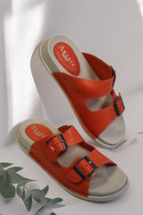 Papuci piele naturala Lucida orange