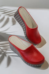 Saboti cu platforma piele naturala Luminis Rosu