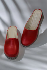 Saboti cu platforma piele naturala Luminis Rosu