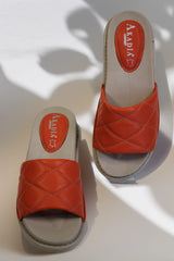 Marbella Orange genuine leather slippers