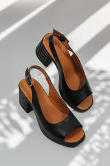 Elegant women's sandals with genuine leather heel Maris Black