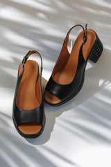 Elegant women's sandals with genuine leather heel Maris Black