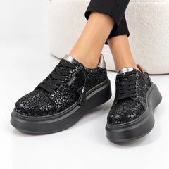 Pantofi piele naturala Lyon Black Leopard