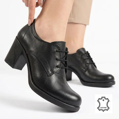 Pantofi cu Siret si Toc Black Piele Naturala Izmir