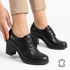 Pantofi cu Siret si Toc Black Piele Naturala Izmir