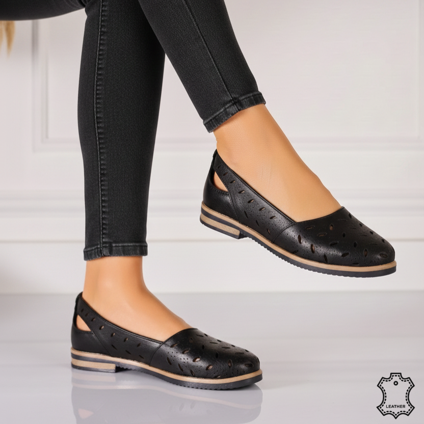 Pantofi negri fără toc eleganți și comozi