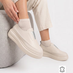 Pantofi Casual Piele Naturala Mira Beige