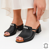 Papuci cu toc damă piele naturală neagră cu accesorii Viva