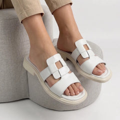 Papuci piele naturala Pitesti White