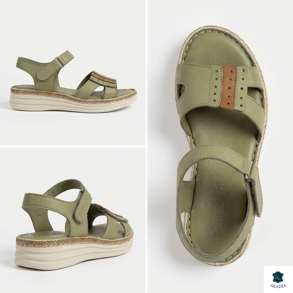 Sandale casual piele naturală nuanță verde
