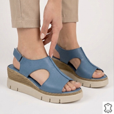 Sandale damă albastre jeans din piele naturală Deva