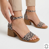 Sandale damă cu toc piele naturală print leopard