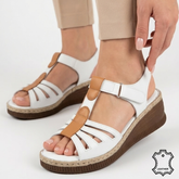 Sandale damă platformă piele naturală alb-maro